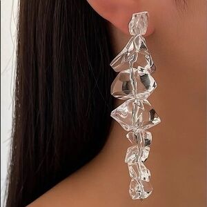 Last pair Stunning Oversized Clear Tassel Abstract Stacked Ice Long  Earrings